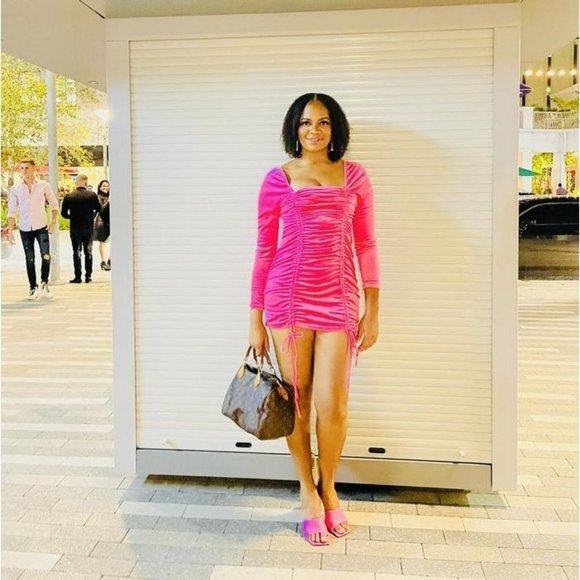 Wild Fable Woman Velvet Dress Medium Bodycon Blue Purple Long Sleeve Ruched Mini - Picture 5 of 14